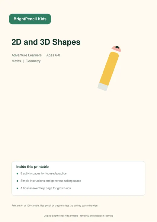 2D and 3D Shapes free printable worksheet preview