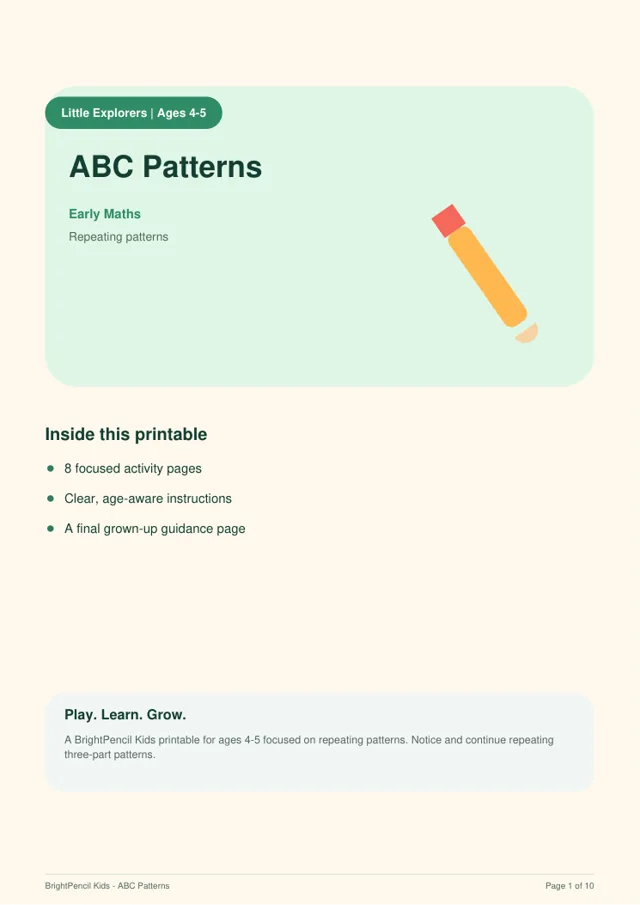 ABC Patterns free printable worksheet preview