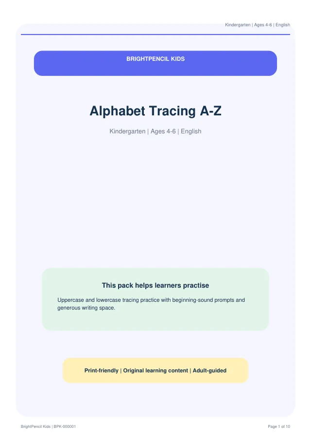 Alphabet tracing printable preview