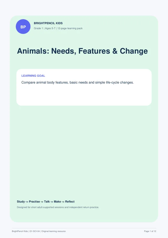 Animals: Needs, Features & Change free printable worksheet preview