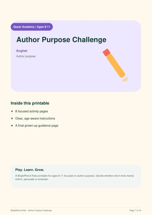 Author Purpose Challenge free printable worksheet preview
