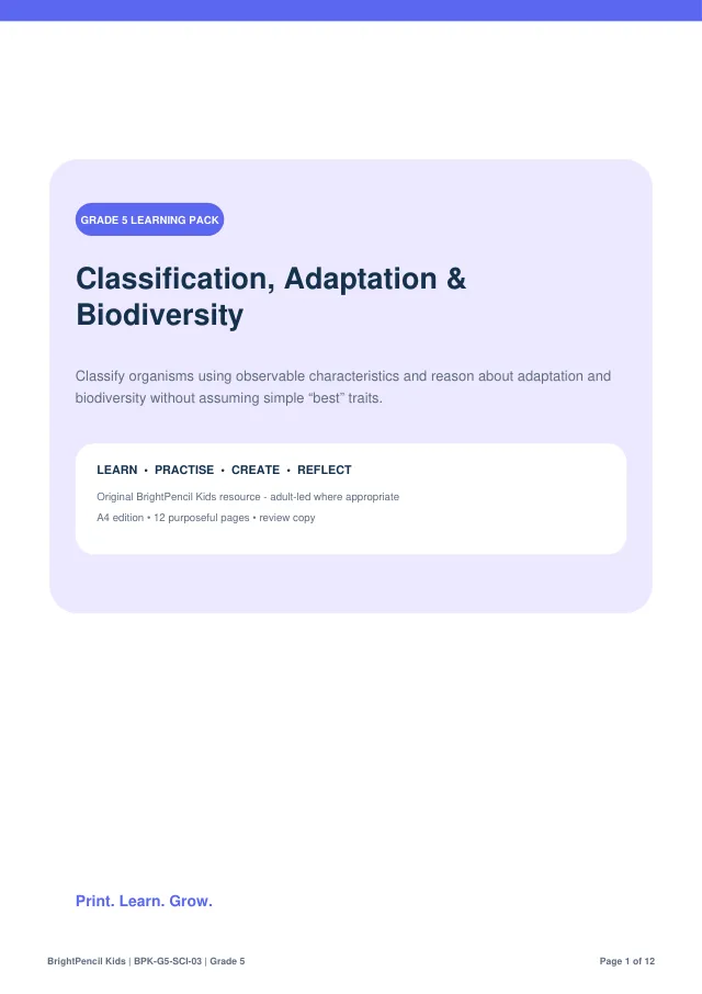Classification, Adaptation & Biodiversity free printable worksheet preview