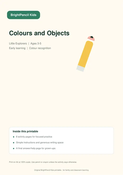 Colours and Objects free printable worksheet preview