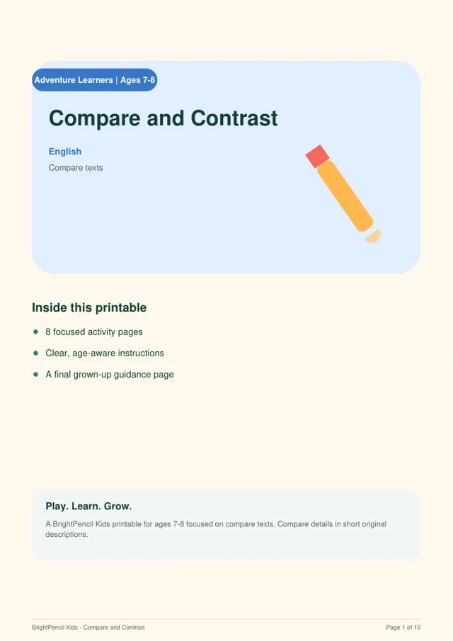 Compare and Contrast free printable worksheet preview