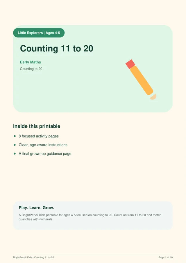 Counting 11 to 20 free printable worksheet preview
