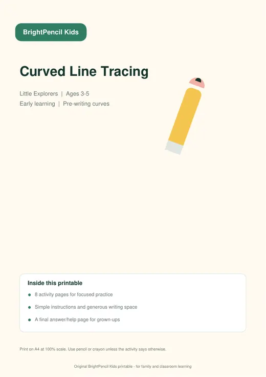 Curved Line Tracing free printable worksheet preview