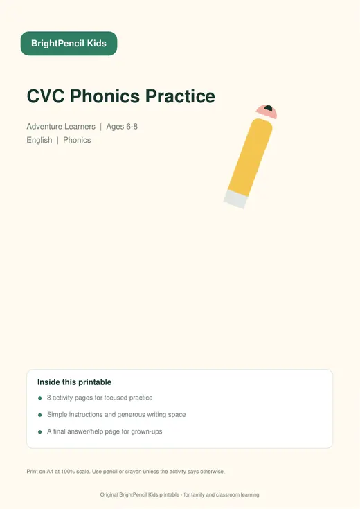 CVC Phonics Practice free printable worksheet preview