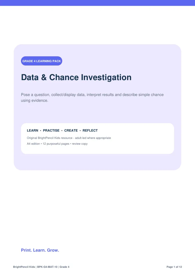Data & Chance Investigation free printable worksheet preview