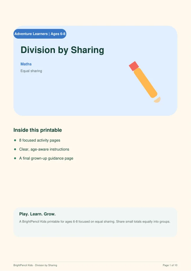 Division by Sharing free printable worksheet preview