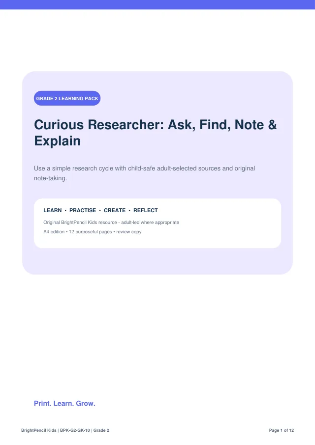 Curious Researcher: Ask, Find, Note & Explain free printable worksheet preview