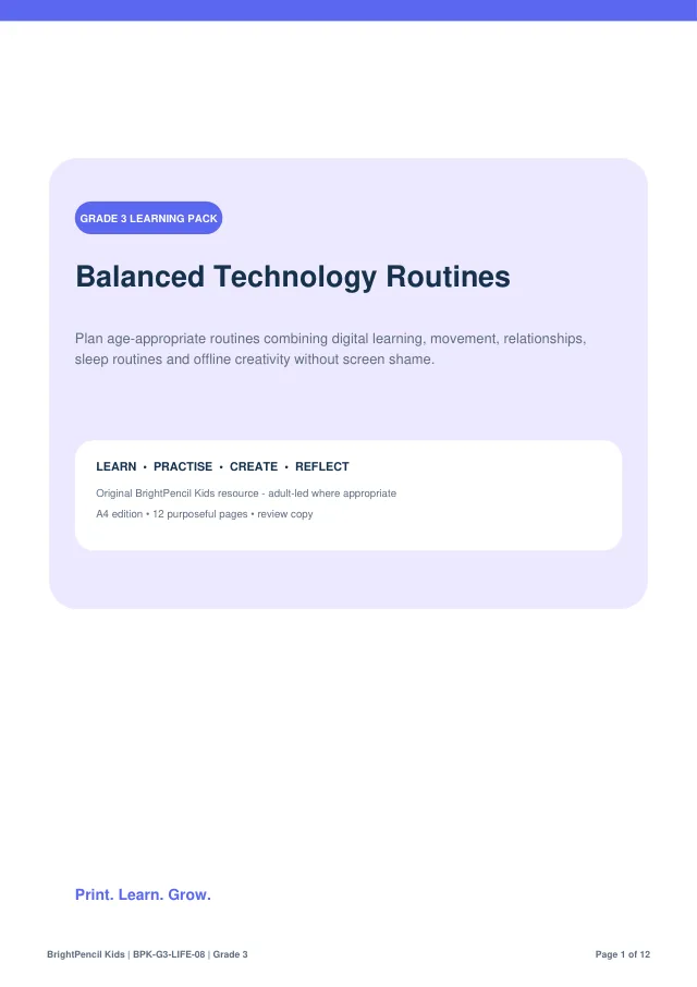 Balanced Technology Routines free printable worksheet preview