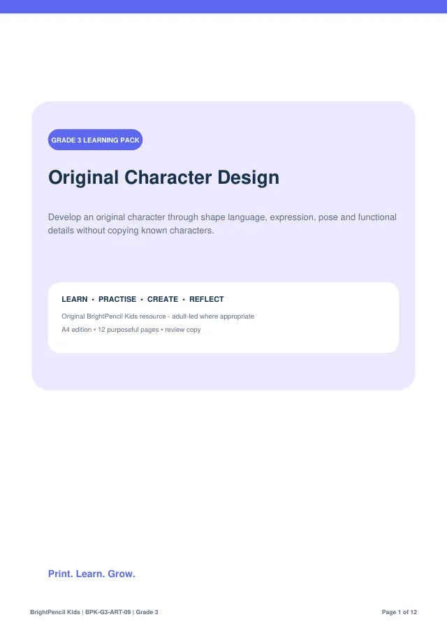 Original Character Design free printable worksheet preview