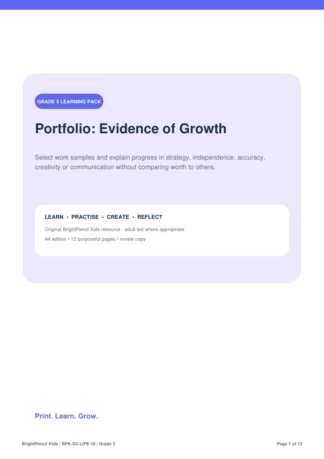 Portfolio: Evidence of Growth free printable worksheet preview