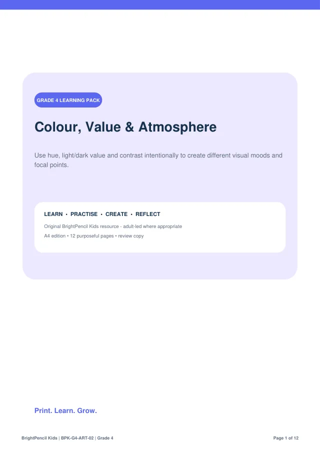 Colour, Value & Atmosphere free printable worksheet preview