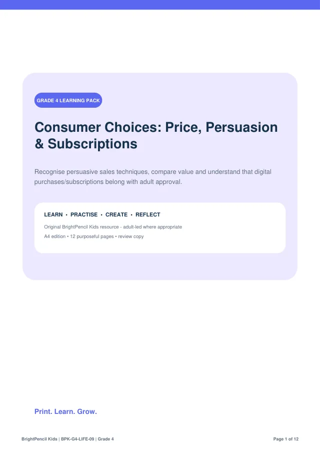 Consumer Choices: Price, Persuasion & Subscriptions free printable worksheet preview