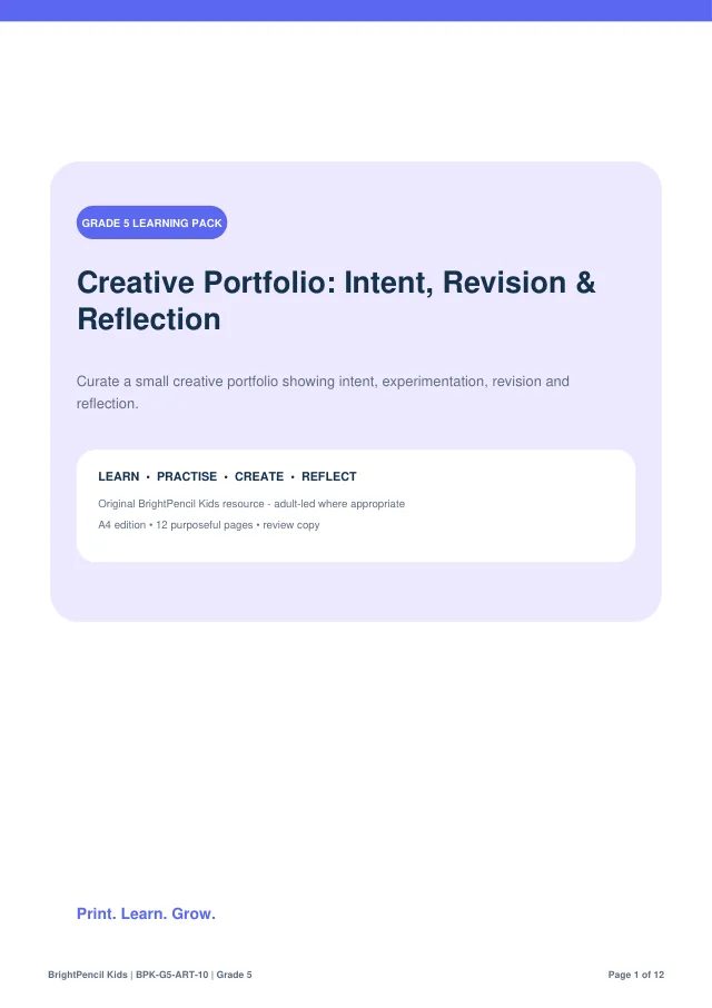 Creative Portfolio: Intent, Revision & Reflection free printable worksheet preview