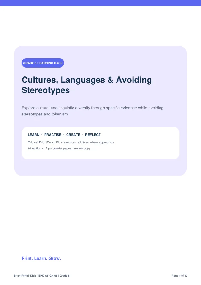Cultures, Languages & Avoiding Stereotypes free printable worksheet preview