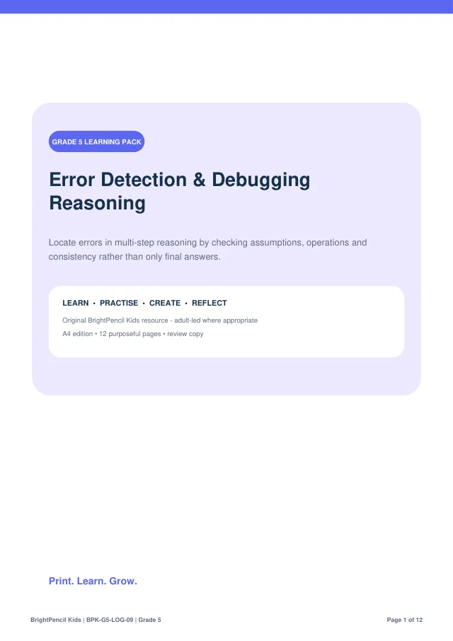 Error Detection & Debugging Reasoning free printable worksheet preview