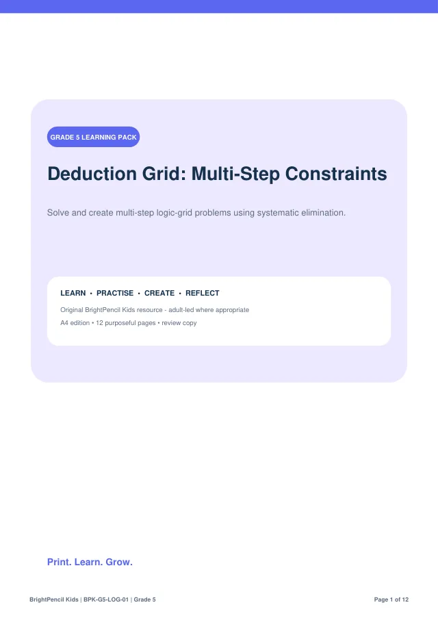 Deduction Grid: Multi-Step Constraints free printable worksheet preview