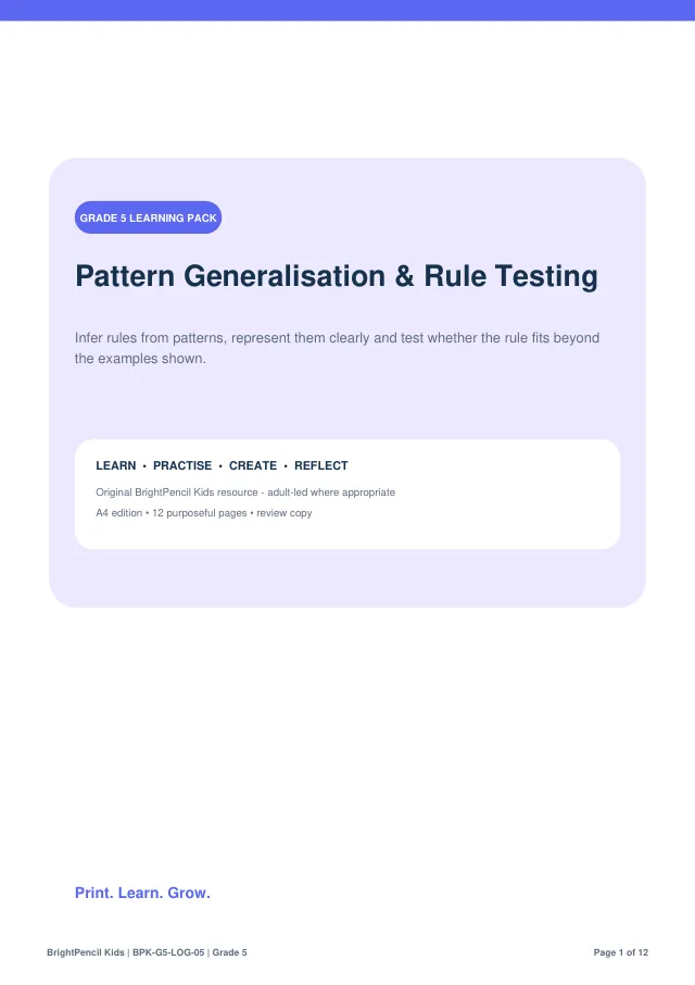 Pattern Generalisation & Rule Testing free printable worksheet preview