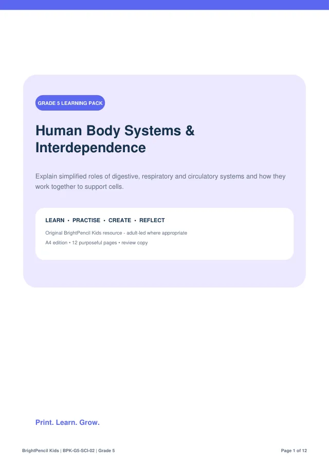 Human Body Systems & Interdependence free printable worksheet preview