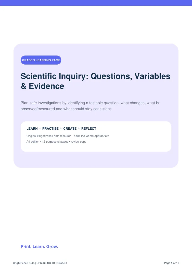 Scientific Inquiry: Questions, Variables & Evidence free printable worksheet preview