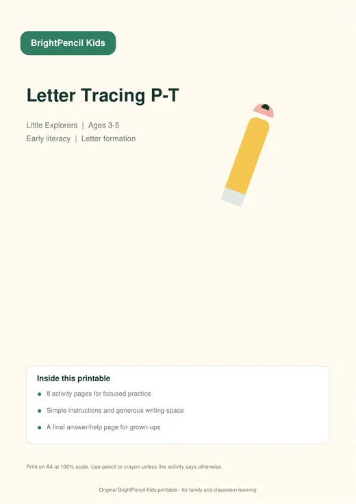 Letter Tracing P-T free printable worksheet preview
