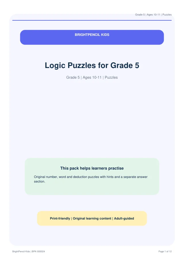 Logic Puzzles for Grade 5 free printable worksheet preview