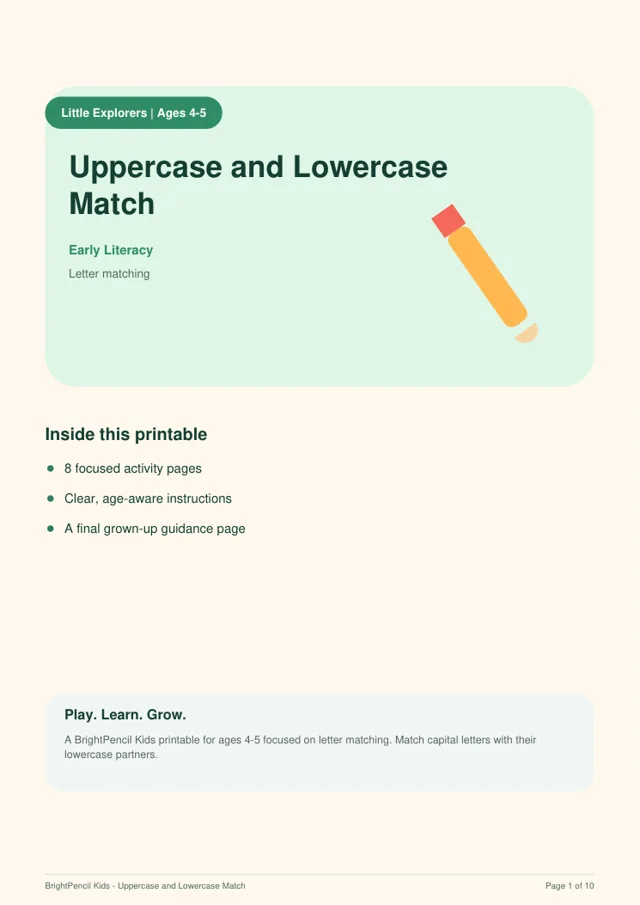 Uppercase and Lowercase Match free printable worksheet preview