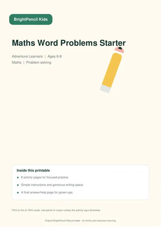 Maths Word Problems Starter free printable worksheet preview