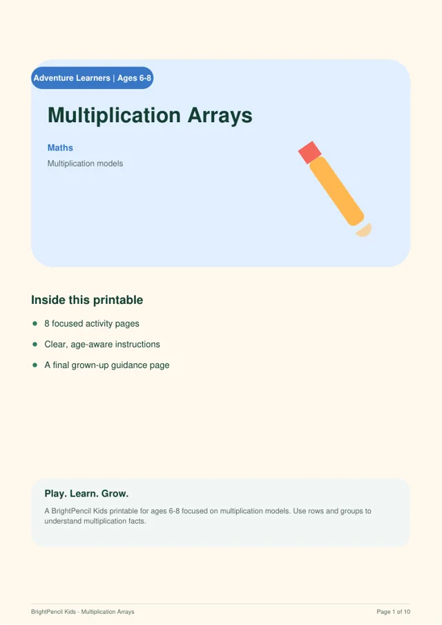 Multiplication Arrays free printable worksheet preview