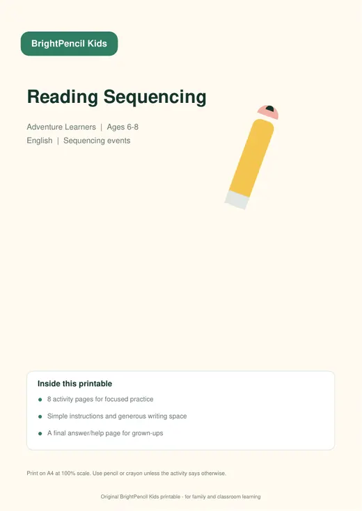 Reading Sequencing free printable worksheet preview