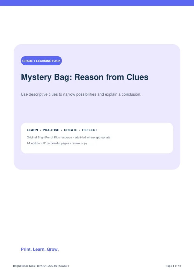 Mystery Bag: Reason from Clues free printable worksheet preview