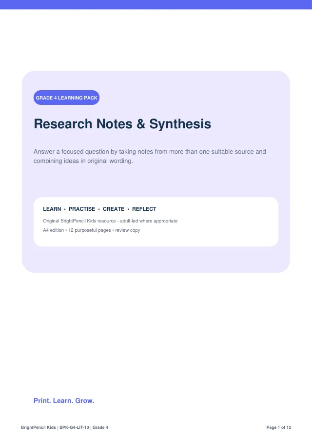 Research Notes & Synthesis free printable worksheet preview