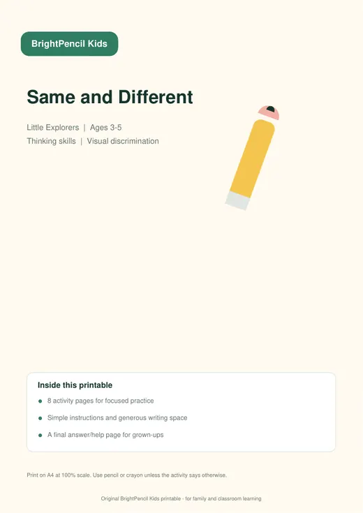 Same and Different free printable worksheet preview