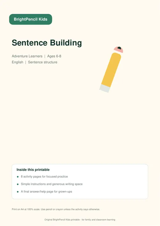 Sentence Building free printable worksheet preview