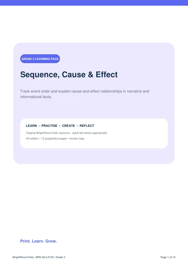 Sequence, Cause & Effect free printable worksheet preview