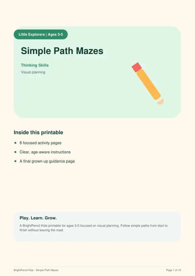 Simple Path Mazes free printable worksheet preview