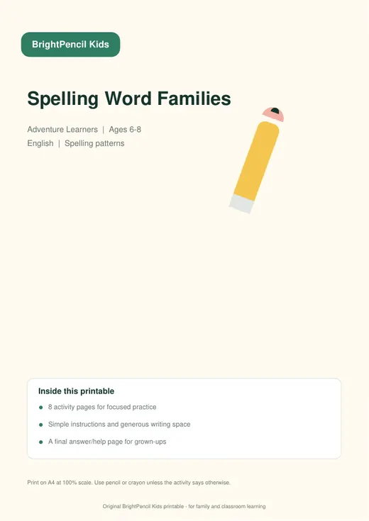 Spelling Word Families free printable worksheet preview
