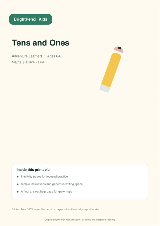 Tens and Ones free printable worksheet preview