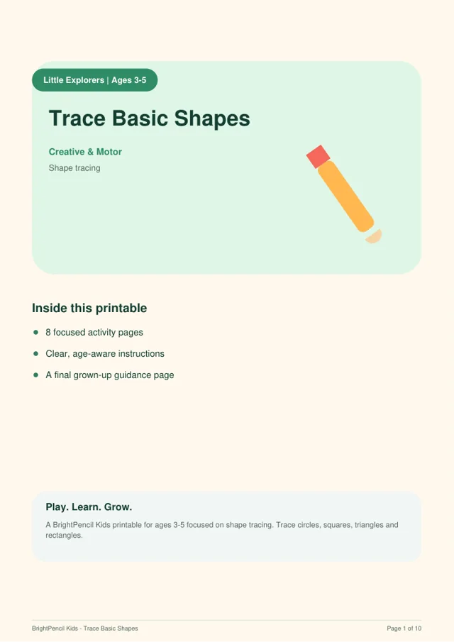 Trace Basic Shapes free printable worksheet preview