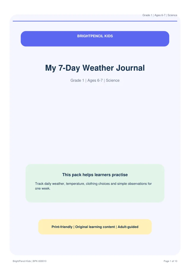 My 7-Day Weather Journal free printable worksheet preview